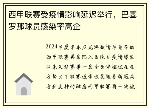 西甲联赛受疫情影响延迟举行，巴塞罗那球员感染率高企